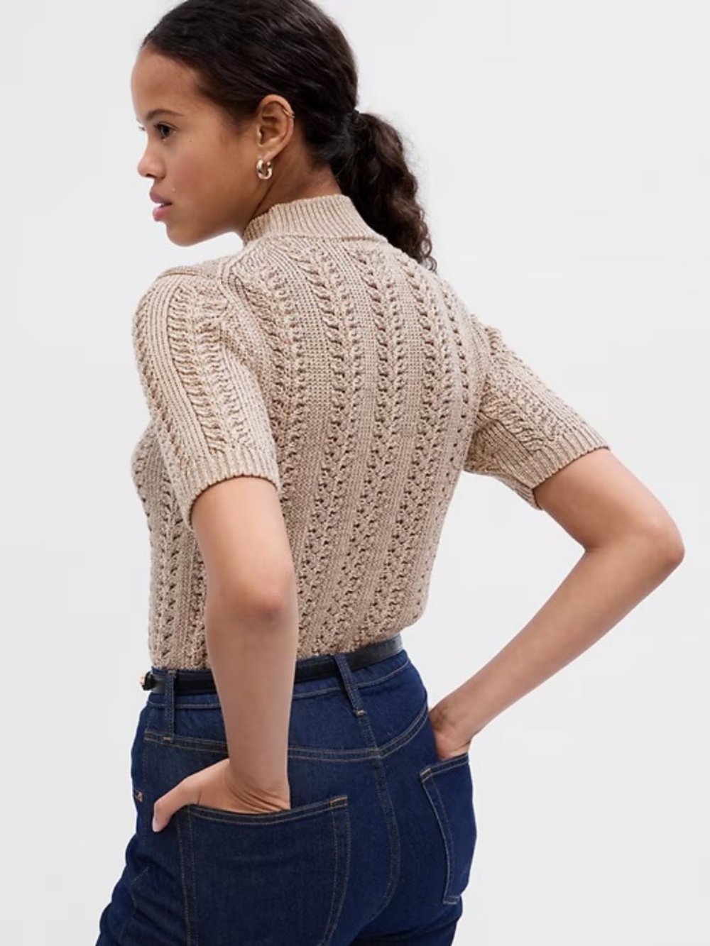 Gap Pointelle Mockneck Sweater Gold, Small / Tall
